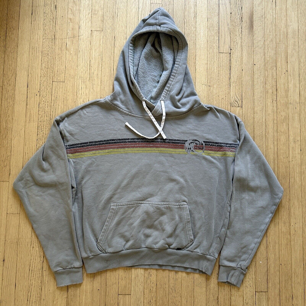 O'Neill Stripe Surf Hoodie Womens Size XS Gray Crop Distressed